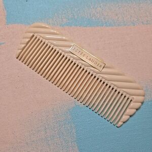 Estee Lauder Ivory Plastic Purse Comb Ridged Travel 5" Gold Logo 80s Collectible